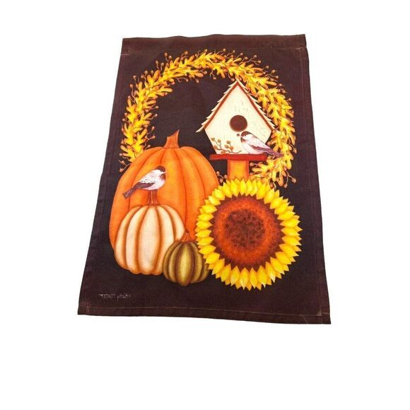 Small Garden Flag Kathy Hunter Fall Banner With A Birdhouse Sunflower Wreath - Picture 2 of 4